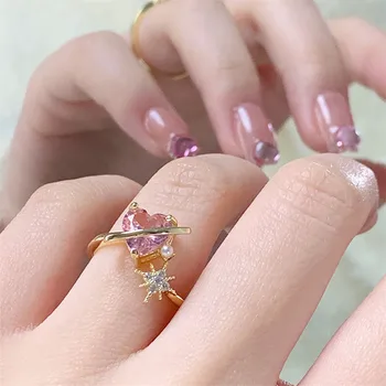 2022 Корейское Новое Изысканное Кольцо Lovely Pink Love Opening Ring Модный Темперамент Универсальное Кольцо Женские Украшения