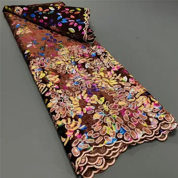5 ярдов Африканской французской кружевной ткани Высококачественная сетчатая кружевная ткань с вышивкой блестками для свадьбы, часть 1L070502