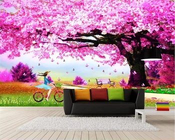 beibehang Влажность окружающей среды фиолетовое вишневое дерево Фото Рулон Тв Фон 3d Обои Бесшовные Настенные Фрески Papel De Parede