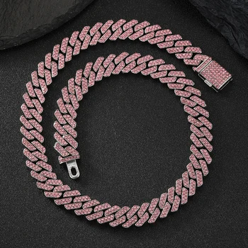 Y2K Розовая Кубинская цепочка с кристаллами льда, Модный женский аксессуар, ювелирное ожерелье-чокер(16