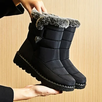 Водонепроницаемые зимние ботинки для женщин, 2022, Новые зимние ботинки на платформе с искусственным мехом, теплая хлопковая обувь для пар, плюшевые женские ботильоны