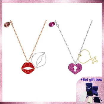 Высококачественное ожерелье с моим СЕРДЦЕМ, Розовое Металлическое ожерелье с поцелуем, высококачественная Подарочная коробка, Бесплатная Доставка