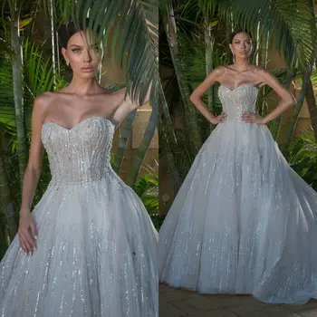 Гламурное Свадебное платье с блестками, бисером и жемчугом, свадебные платья без бретелек, сшитые на заказ, Vestidos De Novia Sirena