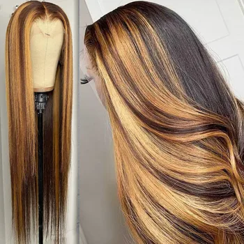 Захватывающий 13x4 HD Прозрачный парик с прямыми кружевными накладками из кости 13x6 коричневых кружевных накладок из человеческих волос для женщин