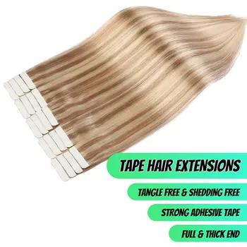 Лента для наращивания волос 18-Дюймовая лента для наращивания волос Remy 50 Грамм Прямой ленты Для наращивания волос Цвет # p8 /613 Бесшовная лента для волос