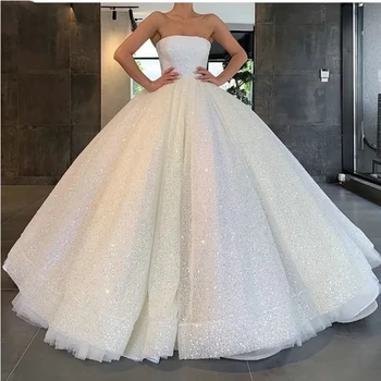 Элегантное Блестящее свадебное платье в стиле бохо 2023 Без бретелек, бальное платье с блестками, платья невесты, Длинное Vestido De Noiva